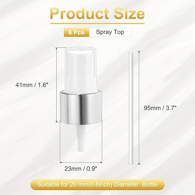 uxcell 6 Pcs Silver White Spray Top, 20/410 Fine Mist Sprayer Reusable Replacement Spray Bottle Pump Plastic Top for Cosmetic Perfume and Body Sprays Bottle