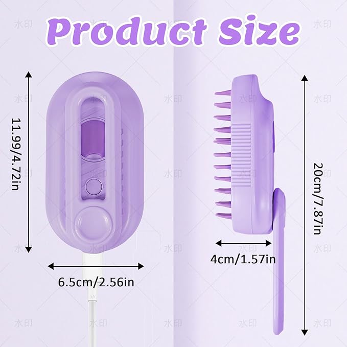 Secrtji 4 in 1 Cat & Dog Steam Brush for Long/Short Hair Shedding - Rechargeable Pet Grooming Brush with Anti-Static Steam Spray, Foldable Handle & Dual Massage Modes for Home Pet Spa Cleaning