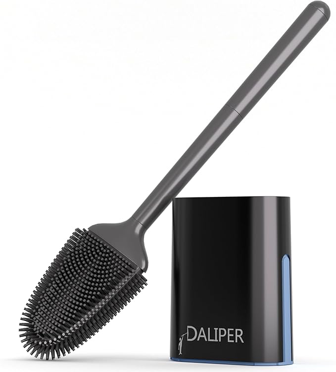 DALIPER Toilet Brush and Holder Set - Flexible Silicone Toilet Bowl Scrubber Brush, Compact Bathroom Brush with Ventilation Base, Black