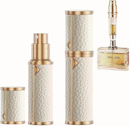 Perfume Travel Refillable Atomizer mini spray travel perfume bottle，Mini Cologne Dispenser refill bottle，5ml Comes in gift box Genuine Leather Bottom-Filling Fragrances Perfume Atomizer(White)