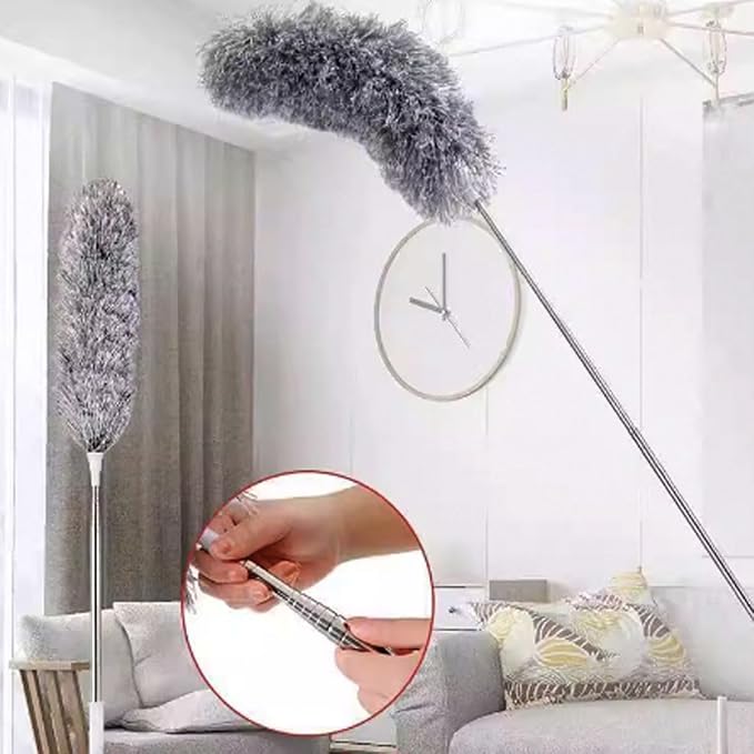 Microfiber Feather Duster Kit with 100” Extension Pole 6 PCS Reusable Bendable Washable Dusters for Cleaning Machine Washable Ceiling Fan Cleaner Duster for Cleaning Cobweb, Furniture, Blinds，Ceiling