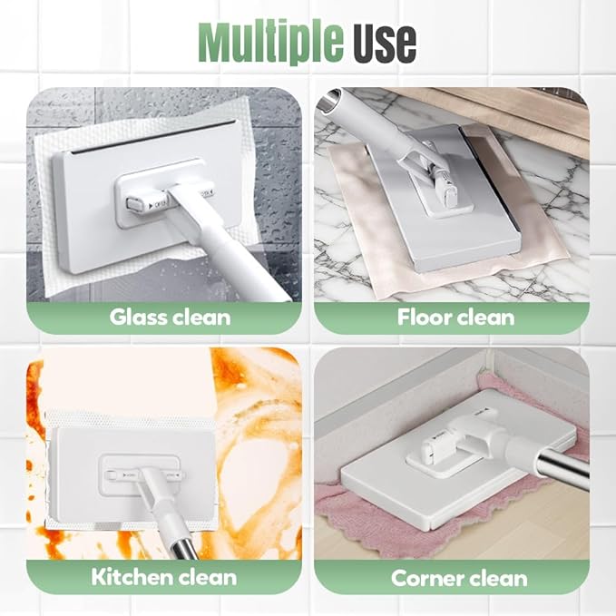 Jurfest Small Mop, Long Handle Stick Lazy Mops with One-Click Cloth Change, Locking Head with Sweeping Cloths for Wet & Dry Cleaning (1*mop+5*Cloth)