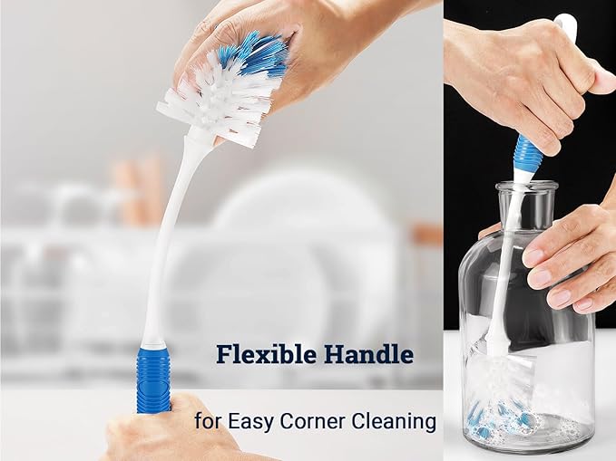 Bottle Brush 4-Pack, Baby Bottle & Water Bottle Cleaner Brush with Long Handle and Dual-Action Bristles