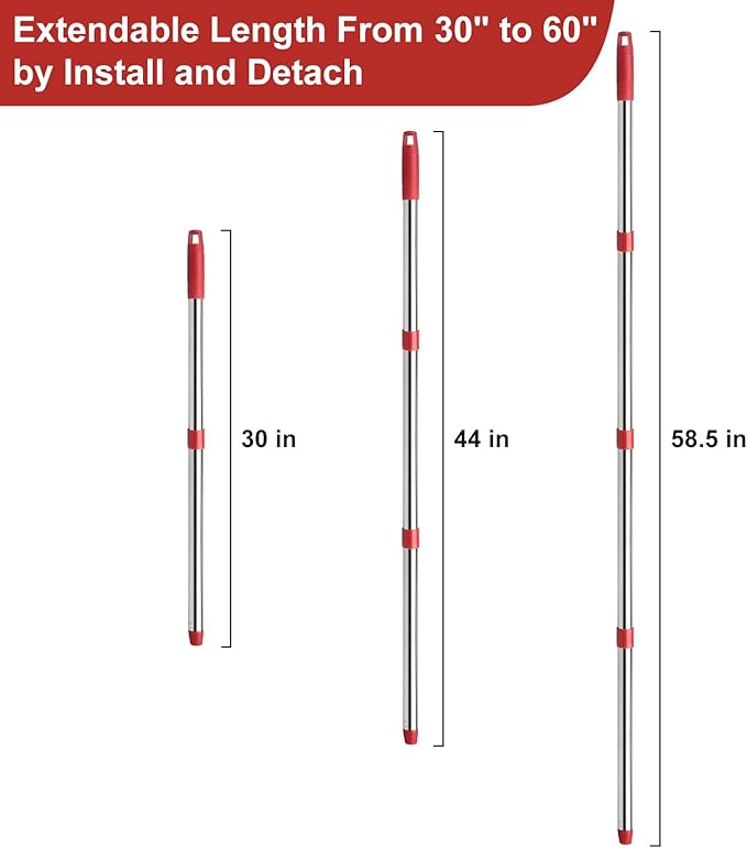 GRAREND 4-Section Spin Mop Replacement Handle, Mop Handle Compatible with Ocedar Spin Mop, 2.5-to-5 Foot Easy Cleaning Floor Mop Stick for Floor Cleaning (Germany Screw)