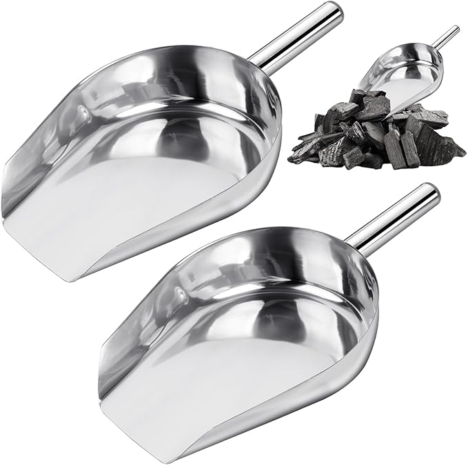 Worldity 2 Pcs 14.17 in Stainless Steel Fireplace Shovel, 35-Ounce Heat Resistant Silver BBQ Grill Ash Shovels, Heavy Duty Ash Shovel for Fireplace, Garden, Barbecue Coal