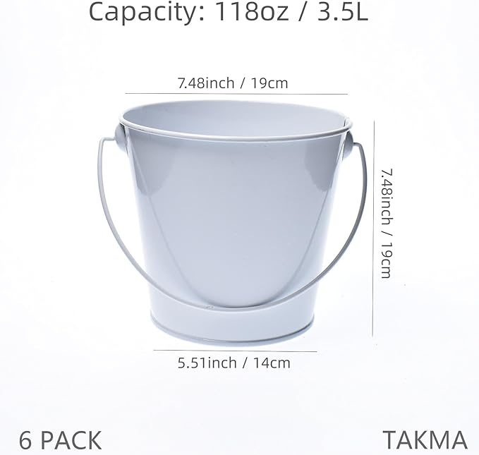 Colored Tin Buckets with Handle, 6 Pack 7.48 inch Galvanized Iron Pail Buckets for Kids, Classroom, Crafts and Party Favors