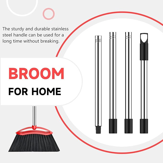 EZKEY Heavy Duty Broom, 54-inch Adjustable Long Handle Angle Brooms Large Brooms for Sweeping Indoor and Outdoor Commercial Broom for Home Kitchen Patio Garage Porch Courtyard Classroom, Red