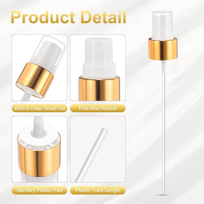 uxcell 6 Pcs Gold White Spray Top, 24/410 Fine Mist Sprayer Reusable Replacement Spray Bottle Pump Plastic Top for Cosmetic Perfume and Body Sprays Bottle