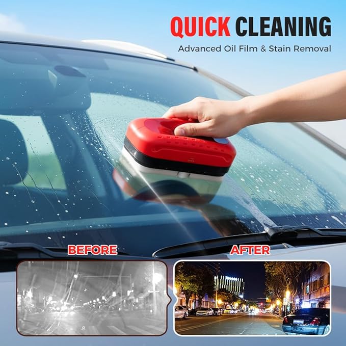 MIUMONE Automotive Oil Film Cleaning Brush,Antifog & Rainproof Glass Cleaning Board for Car Windows,Car Glass Oil Film Remover with Refill,windshield cleaner tool For Improves Clarity (1)