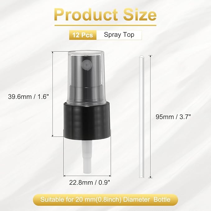 uxcell 12 Pcs Black Spray Top, 20/410 Fine Mist Sprayer Reusable Replacement Spray Bottle Pump Plastic Top for Cosmetic Perfume and Body Sprays Bottle