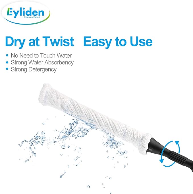 Eyliden Mop with 2 Reusable Heads, Easy Wringing Twist Mop, with 57.5 inch Long Handle, Wet Mops for Floor Cleaning, Commercial Household Clean Hardwood, Vinyl, Tile, and More