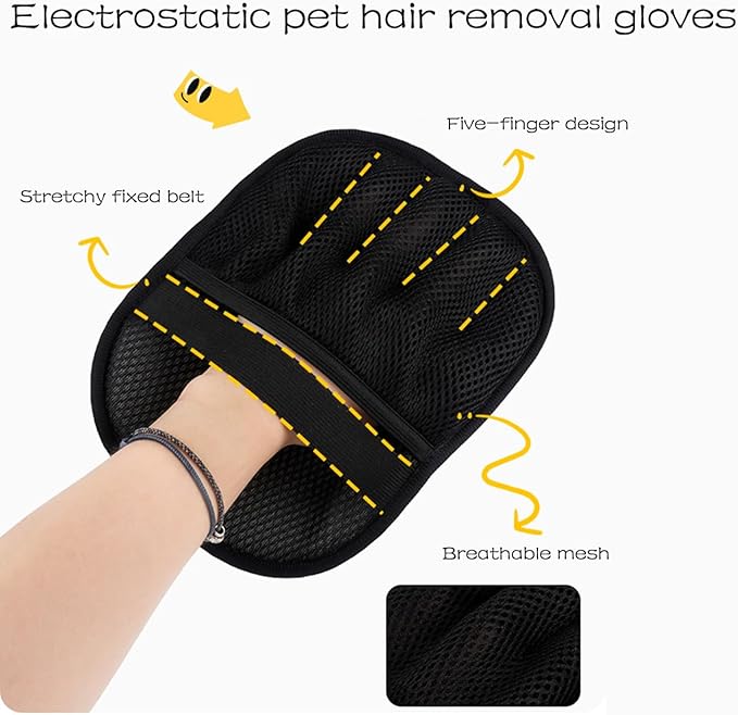 LUOMRTAN 2 Pack Upgraded Pet Hair Removal Gloves, The Five-Finger Design Provides a More Convenient and Stable Grip .Reusable for Dog & Cat Hair for Couch, Furniture, Car Seat, Carpet, Clothing