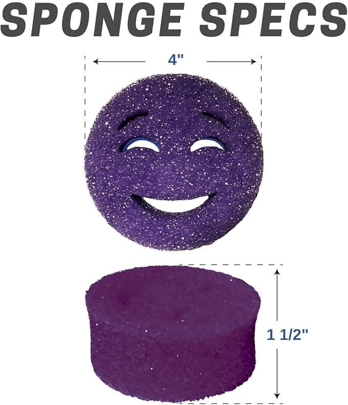 The Original Smiling Handle for Scrub Daddy (Reg. TM) Sponge and Scrub Moji Sponge - (Light Blue Handle) & 3 Purple Scrub Moji's