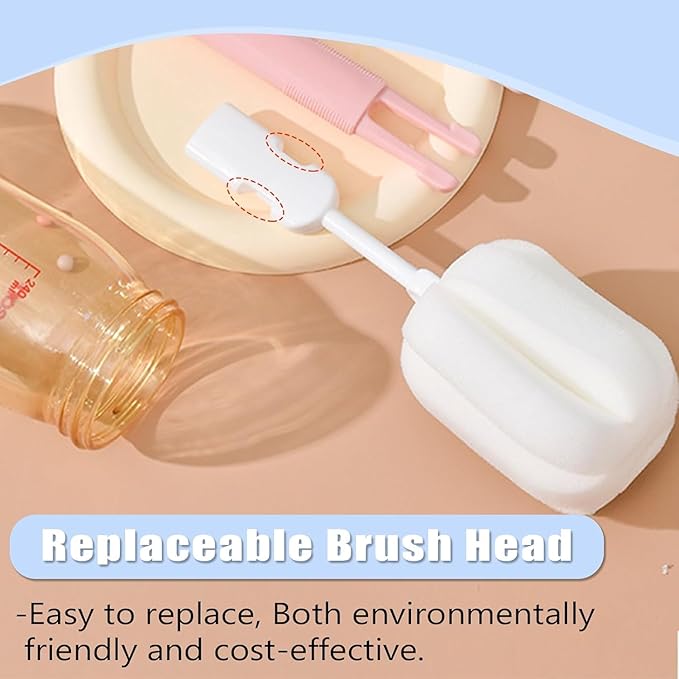 12 PCS Sponge Bottle Brushes Replacement Head Soft Sponge Brush Heads Environmental Protection Cup Cleaner Brush Refill Heads Without Handle (Brush Head 12PCS)