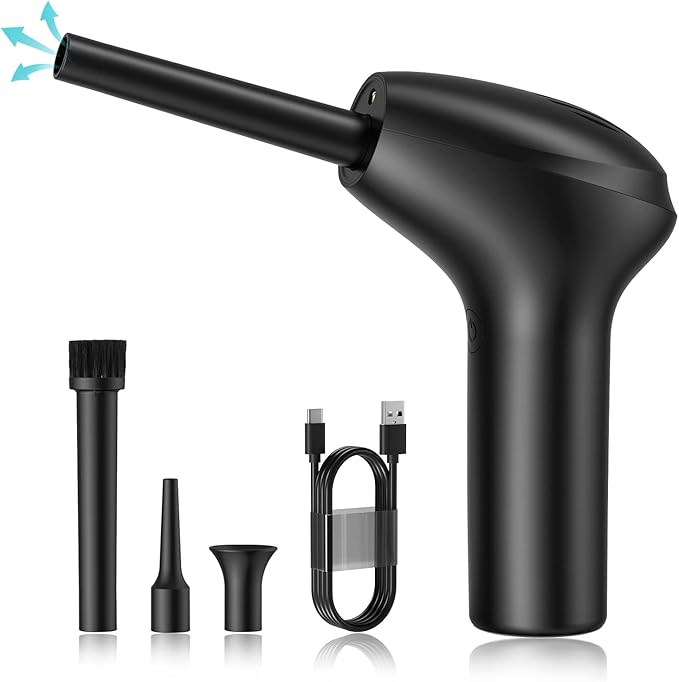 HONKYOB Cordless Air Duster, Electric Air Duster,Air Blower Replaces Compressed Air Cans for Cleaning Computer,Keyboard, Car, Pet House,2500mAh Rechargeable Battery,Fast Charging,Powerful 45000 RPM