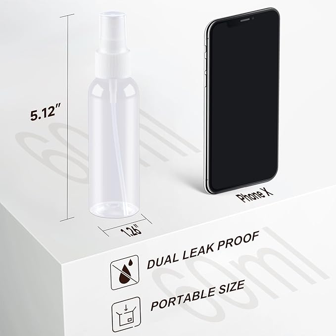 ZEJIA Small Refillable Mini Spray Bottle for Face, Liquids, Perfume - 2OZ Plastic Travel Spray Bottle with Labels (6 Pack)