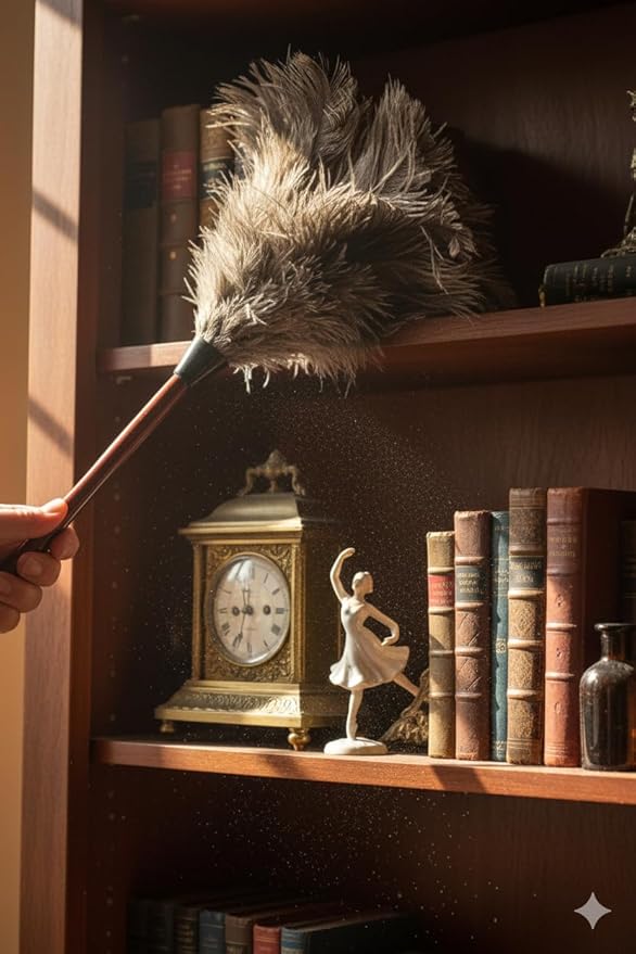AAYU Premium Professional Feather Duster 21" | Natural Handheld Duster for Cleaning & Feather Mopping | Genuine Ostrich Feather with Long Wooden Handle | Eco-Friendly & Reusable (50 cm)