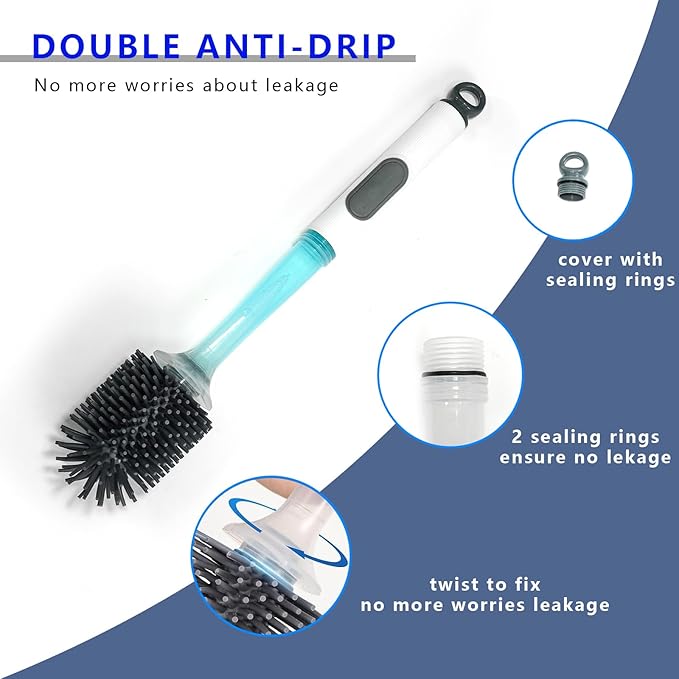 BERGFBV Silicone Toilet Brush and Holder Set, 2 Packs Bendable Toilet Scrubber for Curved Rim, Non-Scratch Drip-Resistant Brush with Sprayer, Space Saving Bathroom Essentials (2)