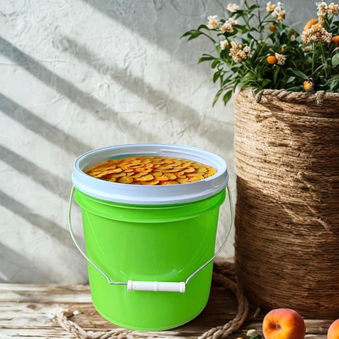 House Naturals 2 Gallon Food Grade - BPA Free Made in USA Buckets Lime Color pails with Screw On Gasket Lids (4, Lime - White lids)