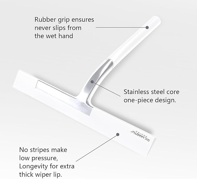 Shower Squeegee for Glass Doors, 10 Inch Width Silicone Rubber Blade Squeegee Window Cleaner Tool Squeegee for Shower Glass Doors Bathroom Mirror Car Window Tile - White (White)
