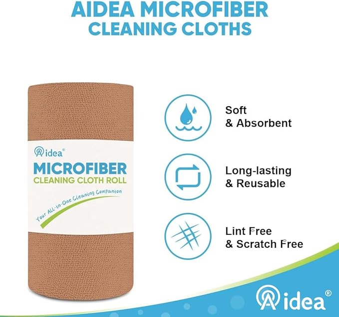 AIDEA Microfiber Cleaning Cloth 165 Sheets 3 Roll, Microfiber Towels for Cars, Shop Rags Washable, Cleaning Rags Reusable Paper Towels for Automotive, Mechanic, Workshops, House,11×9", Coffee