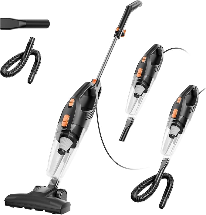 fenhua Corded Stick Vacuum Cleaner - Lightweight, Powerful Suction with 450W Motor, 3-in-1 16.4Ft Cord Vacuum Cleaners for Home, Hard Floor, Carpet, Pet Hair Black Orange