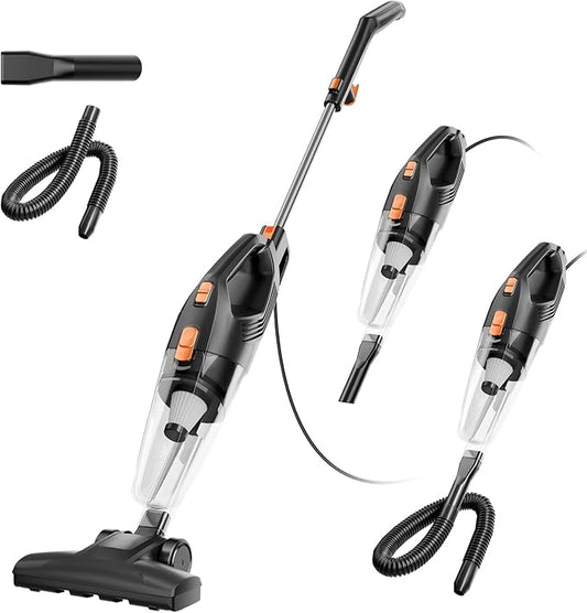 fenhua Corded Stick Vacuum Cleaner - Lightweight, Powerful Suction with 450W Motor, 3-in-1 16.4Ft Cord Vacuum Cleaners for Home, Hard Floor, Carpet, Pet Hair Black Orange