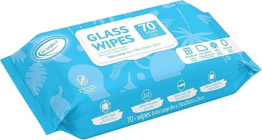 Air Jungles Glass and Window Cleaner Wipes 70 Count, Extra Large 8" x 10" Size Multi-Surface Glass Cleaning Wipes for Car Windshield, Headlight, Mirror, Tile, and Household Appliance