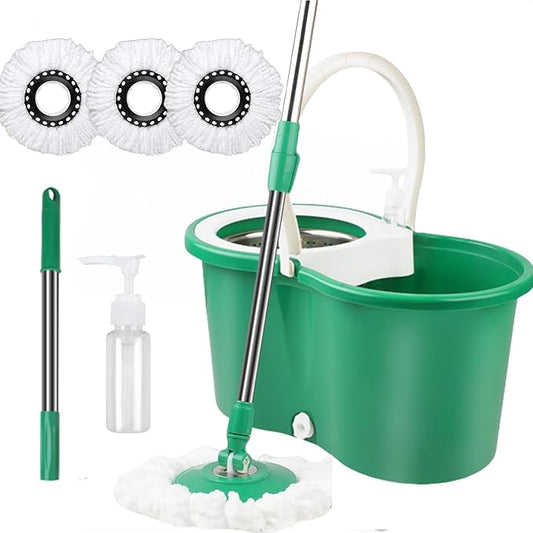 Spin Mop and Bucket with Wringer Set, 360° Spinning Mop Bucket System with 3 Microfiber Mop Replacement Heads Refills,56" Stainless Steel Extended Handle for Floor Cleaning Home Office (20QT) (Green)