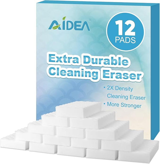 AIDEA Magic Sponges Cleaning Eraser, 2X Density Stronger Sponge for Household, Powerful Scrubber Foam Pads, Multi-Surface Cleaning Supplies for Kitchen, Furniture, Bathroom, Sink, Wall, 12 Pads