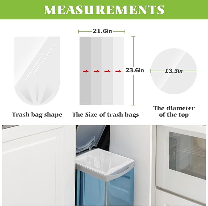 6 Gallon 330 Counts Strong Trash Bags Garbage Bags by Teivio, Bathroom Trash Can Bin Liners, Plastic Bags for home office kitchen, Clear