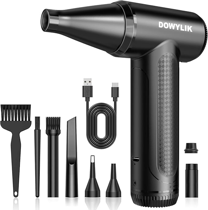 DOWYLIK Compressed Air Duster - 150000RPM Brushless Motor, Mini Air Blower for PC Cleaning Kit, Canned Air Duster for Computers, Rechargeable & Portable Compressed Air for Electronics