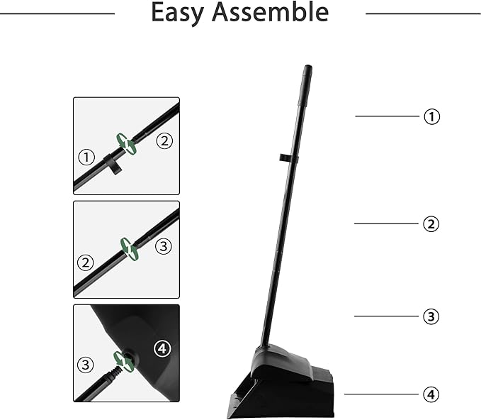 Eyliden Commercial Angle Broom and Dustpan Combo, with Long Handle, Lobby Dust Pan Sweep Set for Outdoor Garages Courtyard Sidewalks Decks Indoor Home Kitchen Room Office (Black Broom+Dustpan)