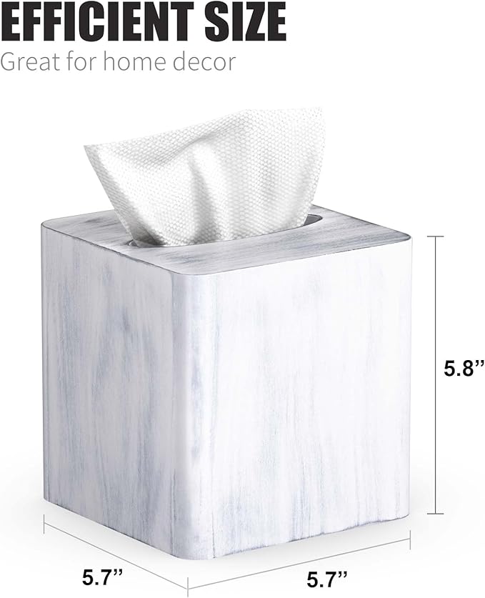 Livelab Tissue Box Cover Square - Oak Wood Tissue Box Holder for Living Room, Dinner Table, Bathroom, Office - Decorative Wooden Cube Facial Tissue Cover for Modern Farmhouse Home Decor | Whitewash