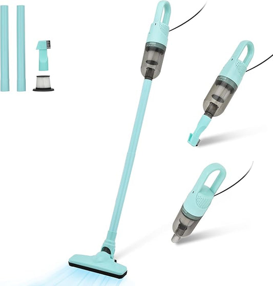 SIPPON 6-in-1 Lightweight Stick Vacuum Cleaner with 100W Powerful Motor, Mini Portable Household Handheld Vacuum Cleaner for Domestic Hard Floors, Carpets and Pet Hair(Light Green Corded)