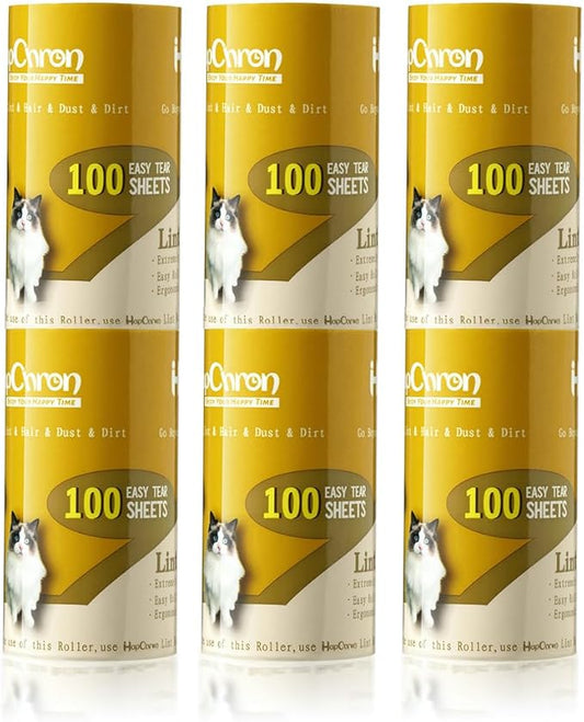 HapChron Extra Sticky Lint Roller Refills Only, Total 600 Easy Tear Sheets, Fits Most 3.9"-4" Standard Size Lint Roller with Inner Diameter at 1.5", Works Great On Pet Hair