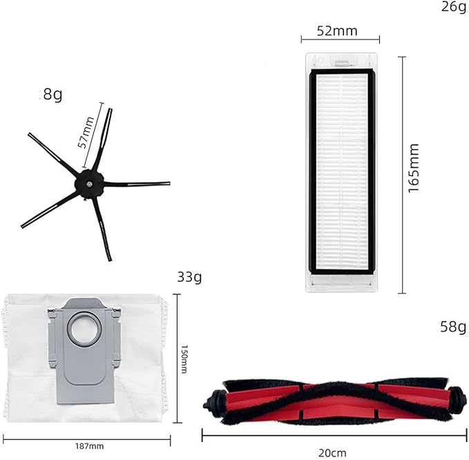 Accessories Kit Compatible for Roborock Q5 Robot Vacuum Replacement Parts, 1 Main Brush 4 Side Brush 4 Dust Bag