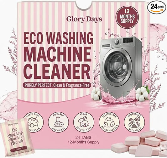 Washing Machine Cleaning Tablets – Non-Toxic, Eco-Friendly, Biodegradable Washer Cleaner Tablets for HE, Front Load & Top Load Machines – Odor Remover and Descaler Tabs(12-Month Supply)