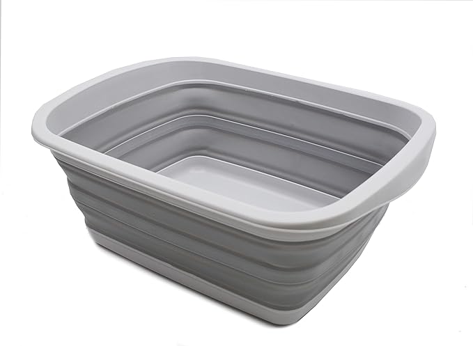 SAMMART 10L (2.6 Gallon) Collapsible Tub-Foldable Dish Tub-Portable Washing Basin-Space Saving Plastic Washtub (Grey, 1)
