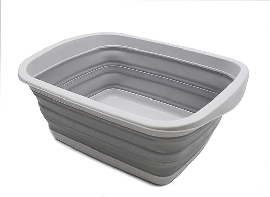 SAMMART 10L (2.6 Gallon) Collapsible Tub-Foldable Dish Tub-Portable Washing Basin-Space Saving Plastic Washtub (Grey, 1)