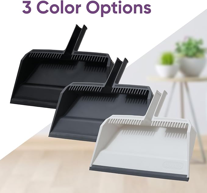 Superio 2-Pack Wide Plastic Dustpan with Comb - 16" Wide, Rubber Lip, Broom Handle Clip, White