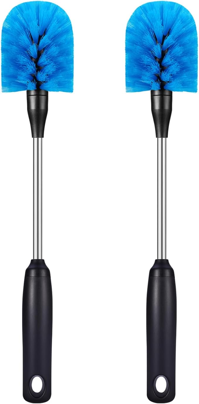 MOSOLAN Stainless Steel Bottle Brush with Replaceable Head, Long Handle Scrub Brush for Water Bottles, Glasswares, Mugs, Flasks, Tumblers, Vases, and Kitchen Sink, 2 Pack, 13 in