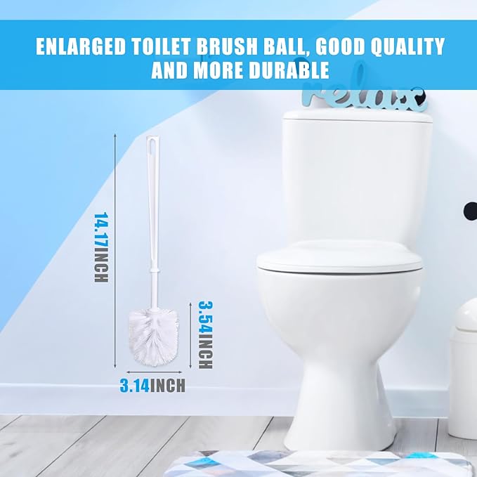 Mimorou 50 Pcs White Toilet Brush, Bathroom Toilet Bowl Brush, Soft Bristle Long Handle Plastic Toilet Scrubber for Bathroom