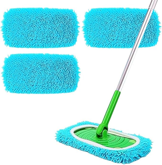 Reusable Mop Pads, Reusable Microfiber Mop Pads Compatible with Sweeper Mops, Replacement Wet Mopping pad Refills & Washable Dry Sweeping Cloths for Surface/Hardwood Floor Cleaning (Blue-3PCS)