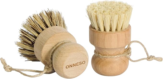 KUILONGT Pot Brush 3 Pack with Sisal and Coconut Coir, Wood Handle Scrub Brushes for Cast Iron Non-Stick Pans and Cookware