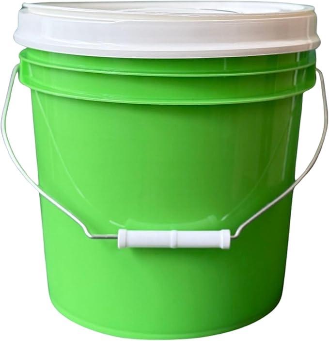 House Naturals 2 Gallon Food Grade - BPA Free Made in USA Buckets Lime Color pails with Screw On Gasket Lids (4, Lime - White lids)