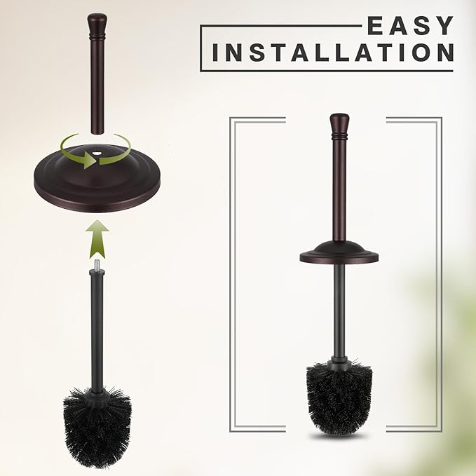 Bronze Toilet Brush and Holder Set,304 Stainless Steel Toilet Bowl Brush and Holder for Bathroom,Heavy Duty Toilet Brush,Durable Scrubbing Bristles,Splash Resistant,Long Hanlde