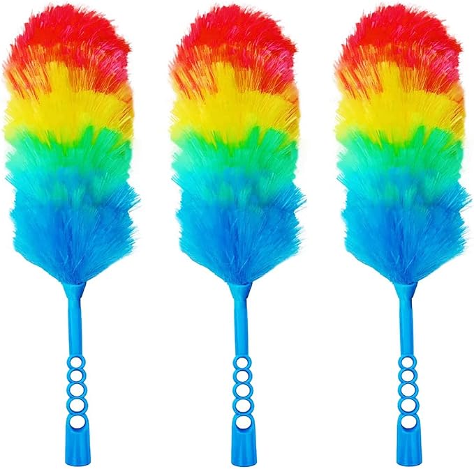 Tockrop 3 Pack Upgrade 19” Rainbow Static Feather Duster with Beandable and Washable Head - More Fibers Bigger Head Less Loss of Fiber