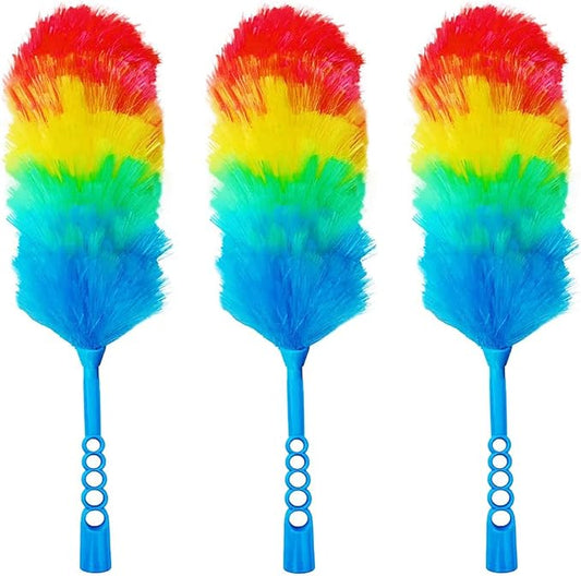 Tockrop 3 Pack Upgrade 19” Rainbow Static Feather Duster with Beandable and Washable Head - More Fibers Bigger Head Less Loss of Fiber