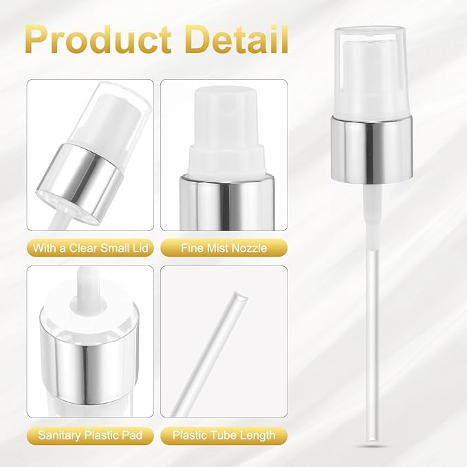 uxcell 12 Pcs Silver White Spray Top, 18/410 Fine Mist Sprayer Reusable Replacement Spray Bottle Pump Plastic Top for Cosmetic Perfume and Body Sprays Bottle